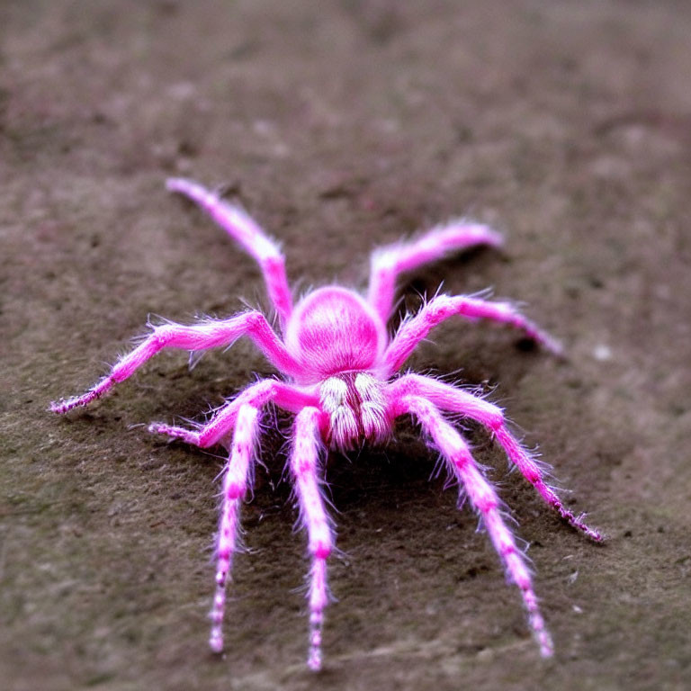 Pink Furry Spider with Long Legs on Grey Surface