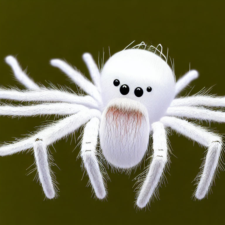 Adorable white cartoon spider with big eyes on green background