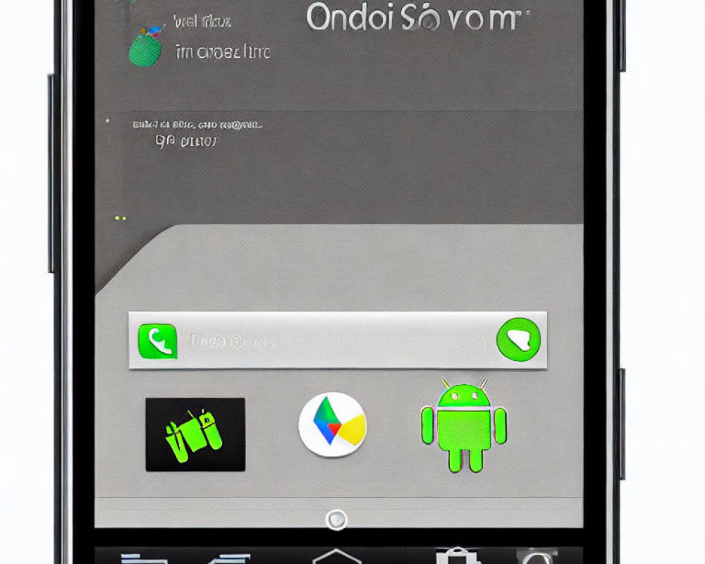 Smartphone screen with chat messages, camera icon, and Android mascot.