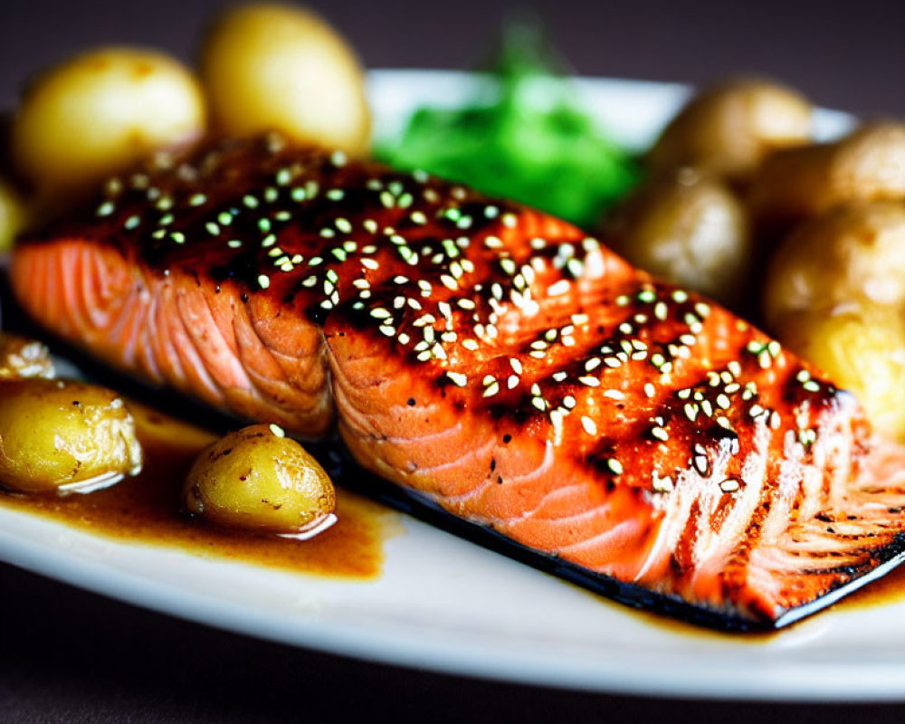 Sesame-Crusted Grilled Salmon with Baby Potatoes and Fresh Herbs