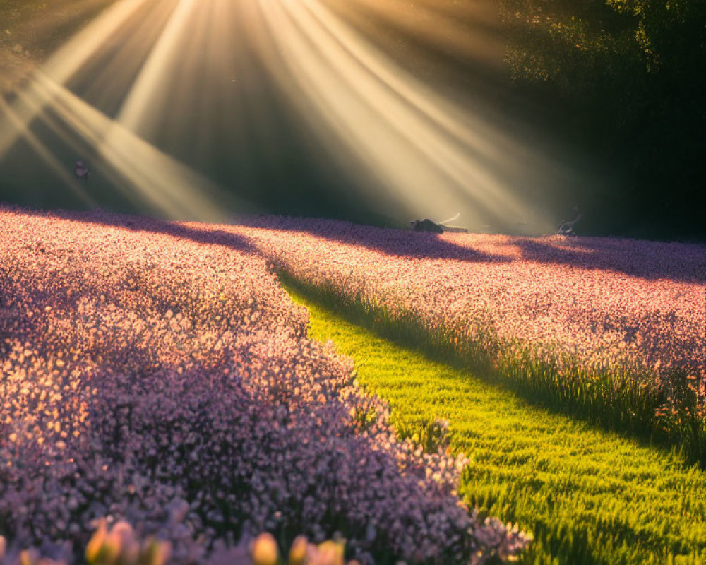 Sunbeams on Vibrant Purple Flowers in Natural Setting