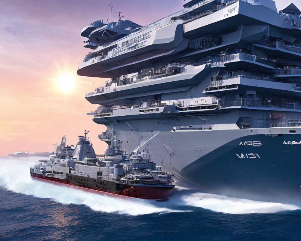 Multi-tiered battleship at sea in digitally altered image