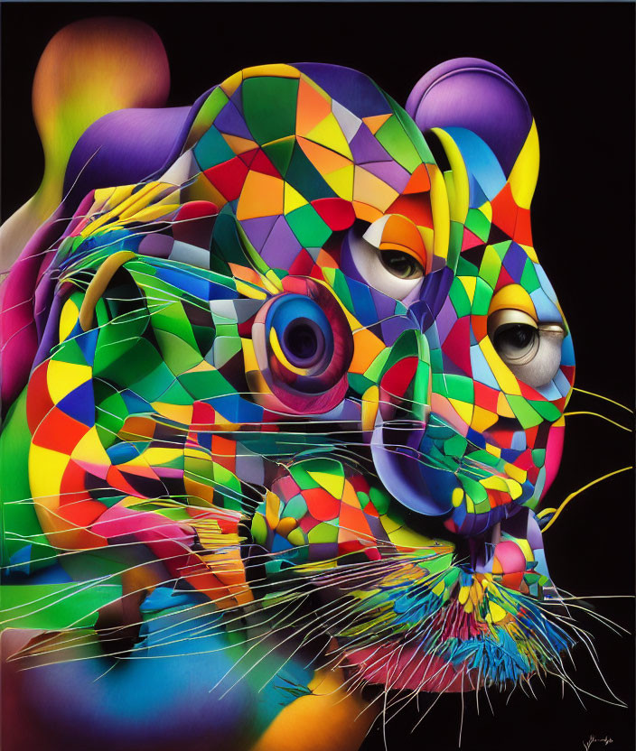 Colorful Geometric Leopard Art on Dark Background