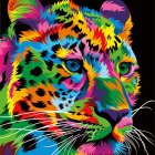 Colorful Geometric Leopard Art on Dark Background