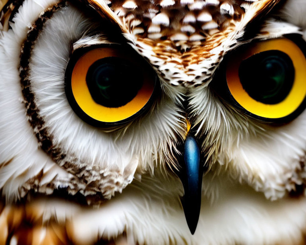 Detailed View of Owl's Yellow Eyes and Sharp Beak