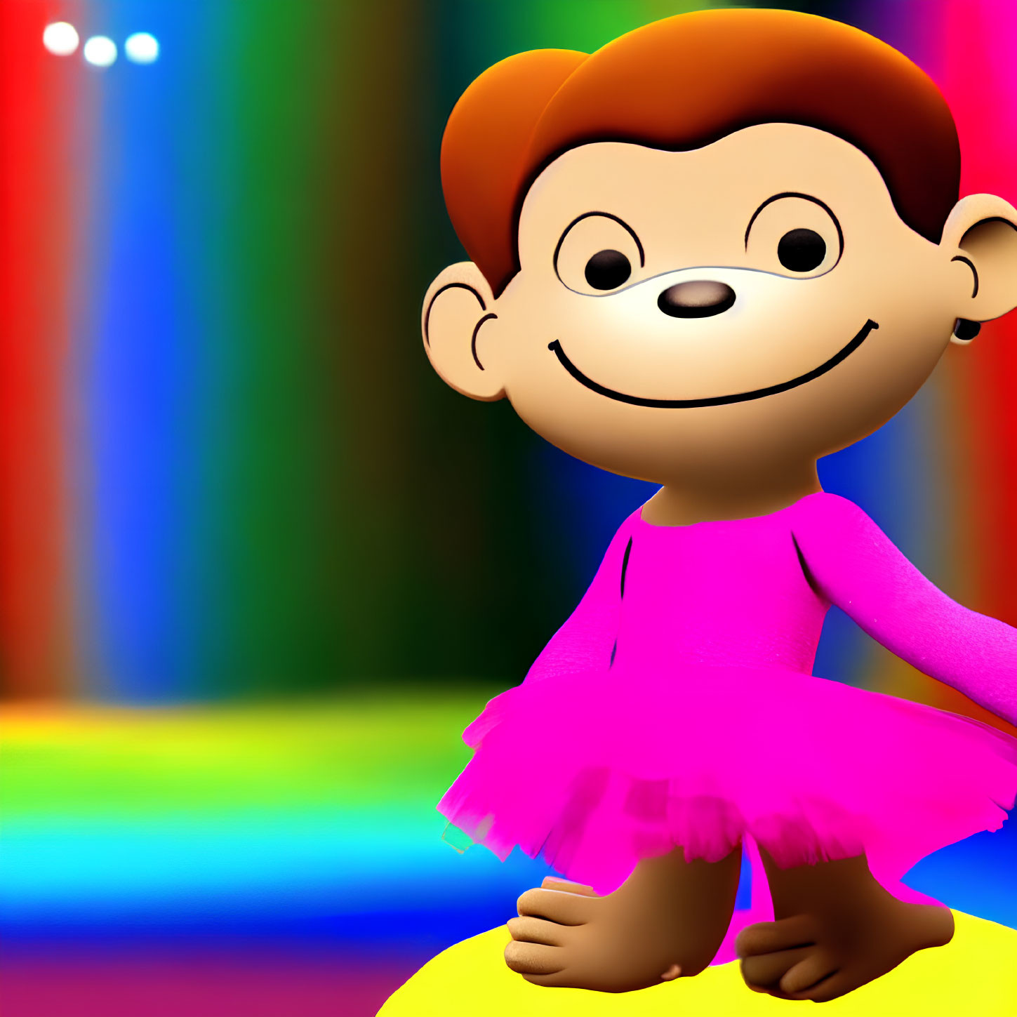 Colorful Striped Background with 3D Animated Monkey in Pink Tutu