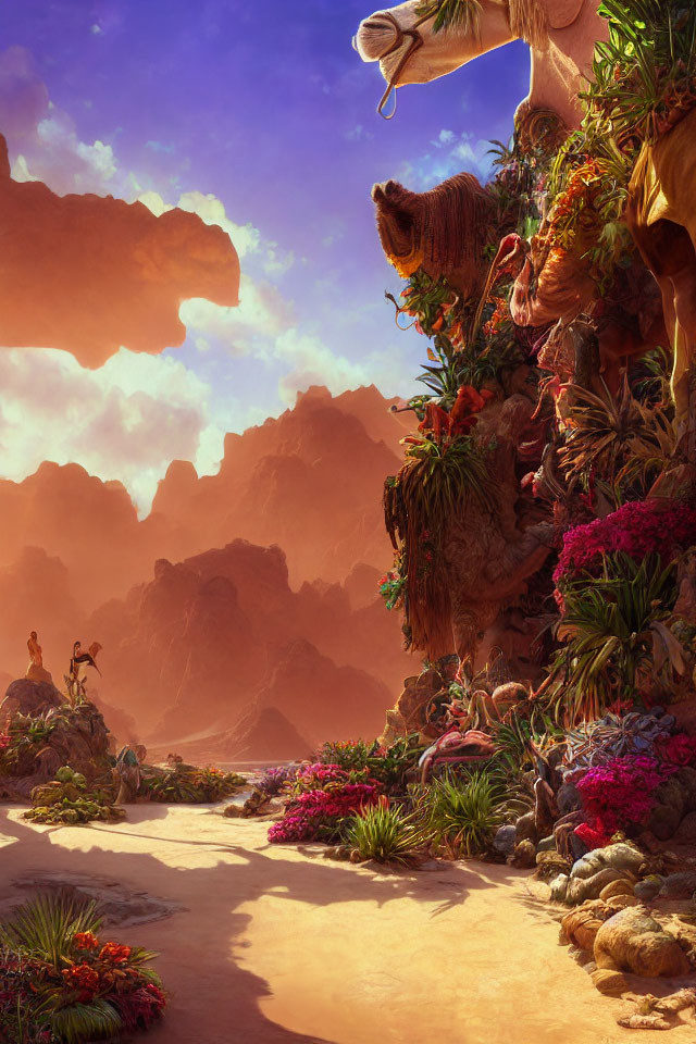 Colorful Fantasy Landscape with Sandy Path & Whimsical Rock Formations