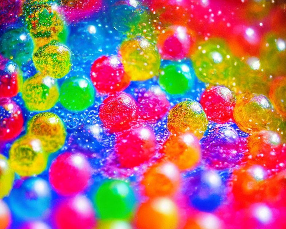 Multicolored Glittery Bubbles with Bokeh Effect