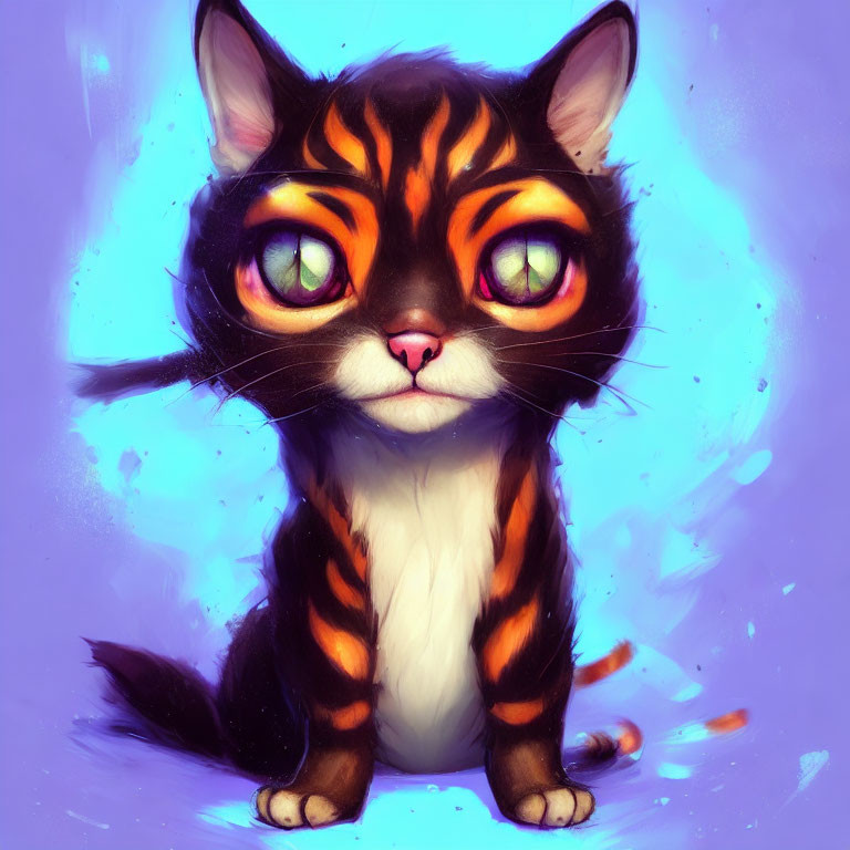 Digital Illustration of Cat with Expressive Eyes and Orange & Black Striped Fur