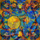 Colorful Abstract Artwork with Yellow Center and Blue & Orange Fractal Patterns