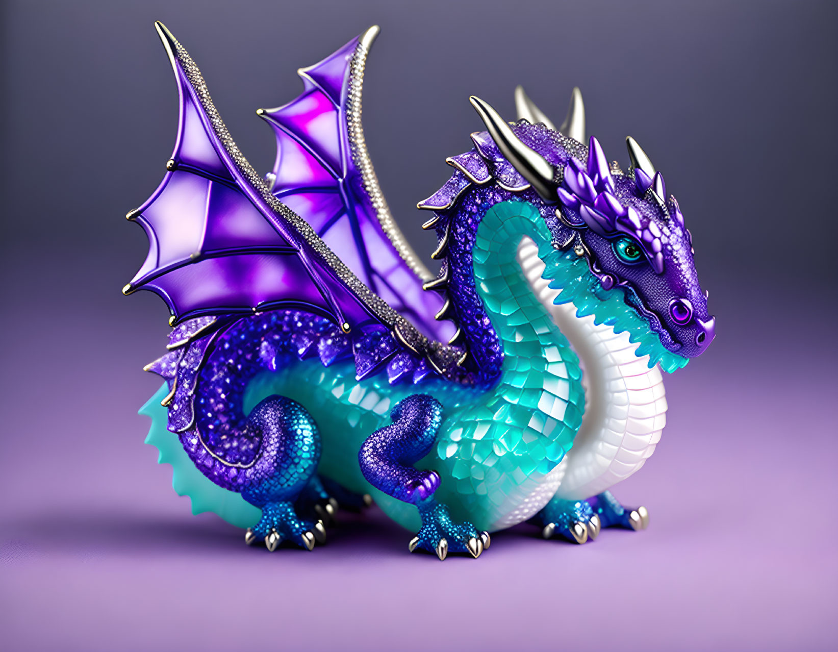 Fantasy dragon illustration with purple and blue scales