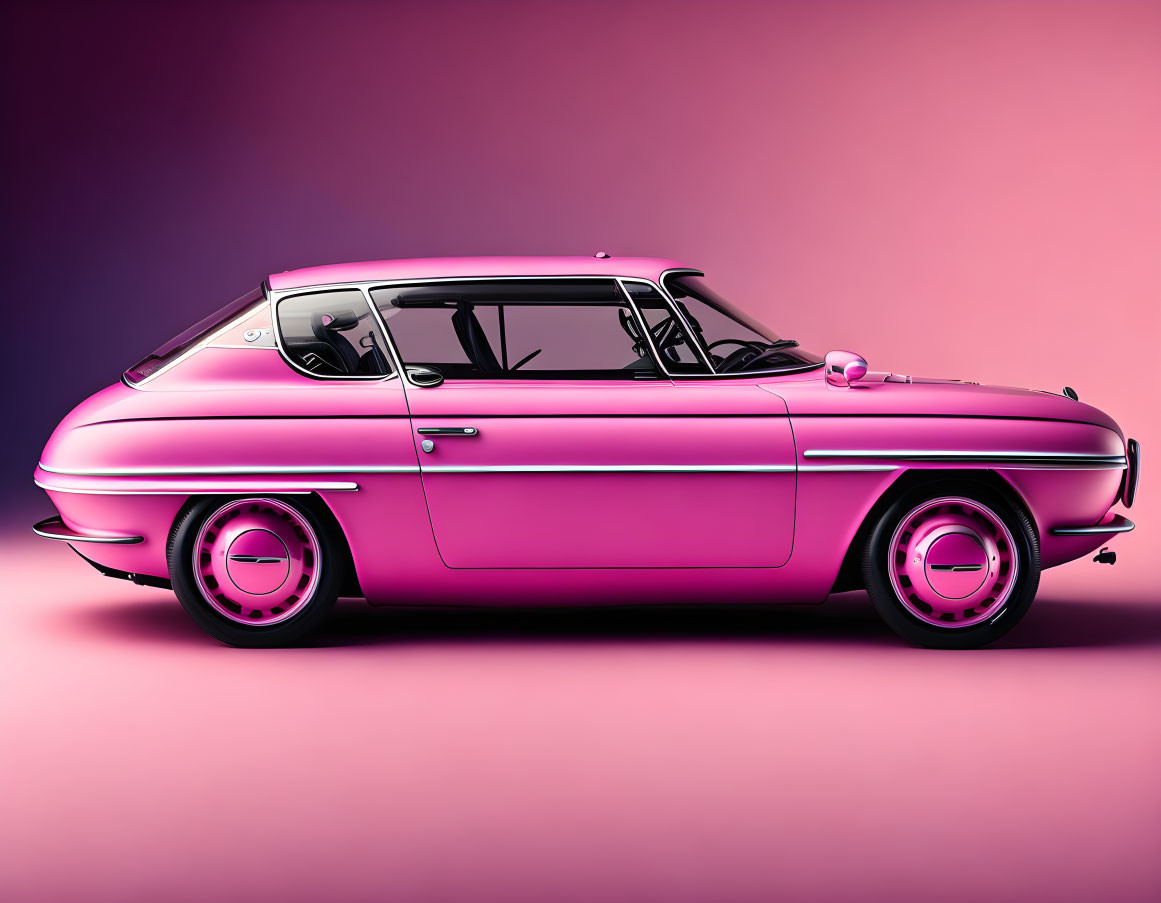 Pink Vintage Car on Gradient Pink-Purple Background