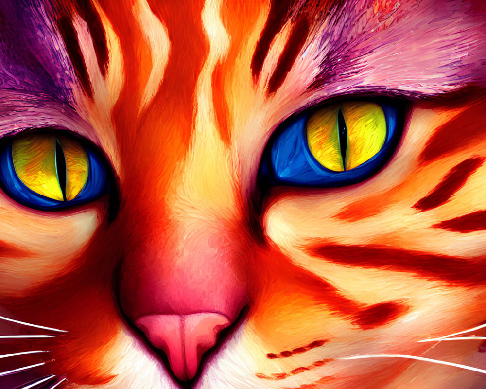 Detailed Image: Vibrant Orange Cat with Blue and Yellow Eyes