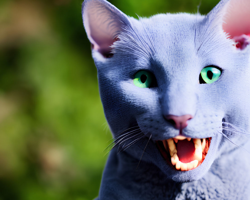 Detailed Close-Up of Blue Cat Digital Artwork with Human-Like Features