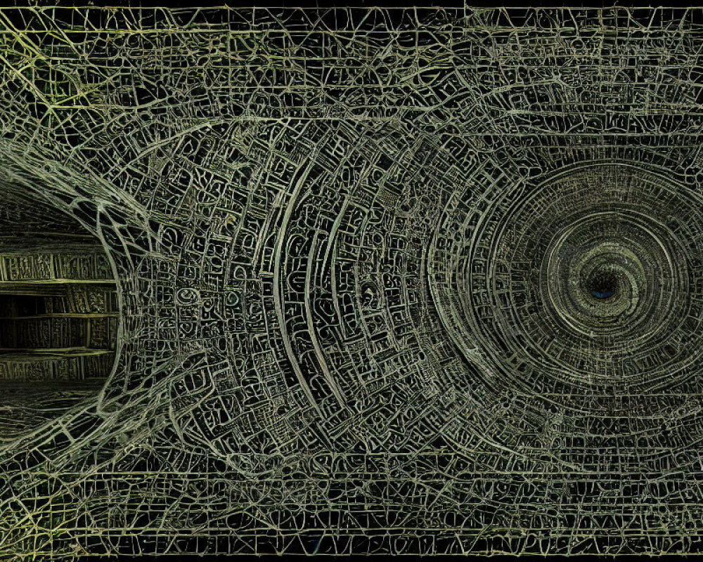 Abstract digital artwork: Intricate geometric tunnel illusion