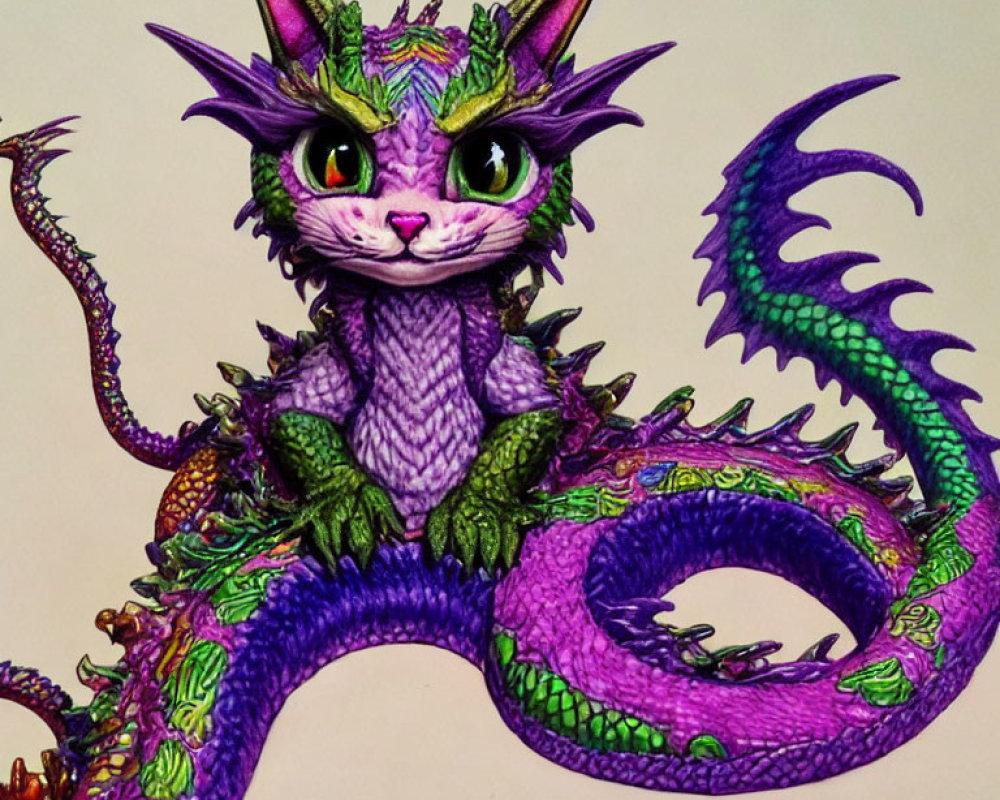 Colorful Dragon with Cat-Like Features and Purple Scales