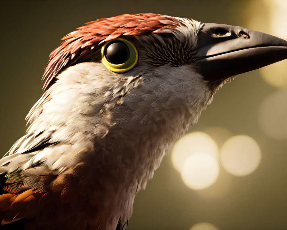 Detailed Close-Up of Bird with Textured Feathers and Large Beak