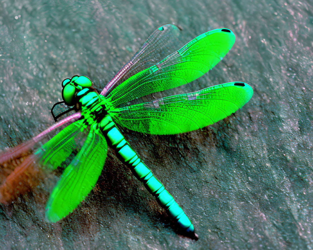 Colorful Dragonfly with Translucent Wings on Textured Surface