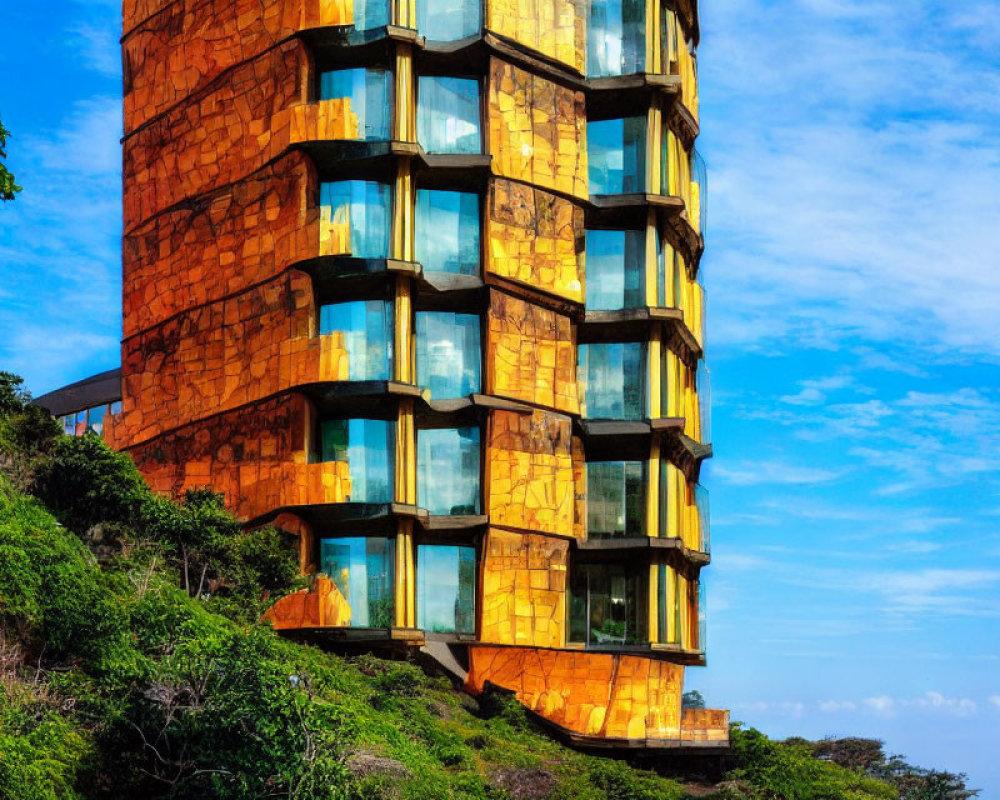 Modern Orange Building with Irregular Windows and Blue Sky