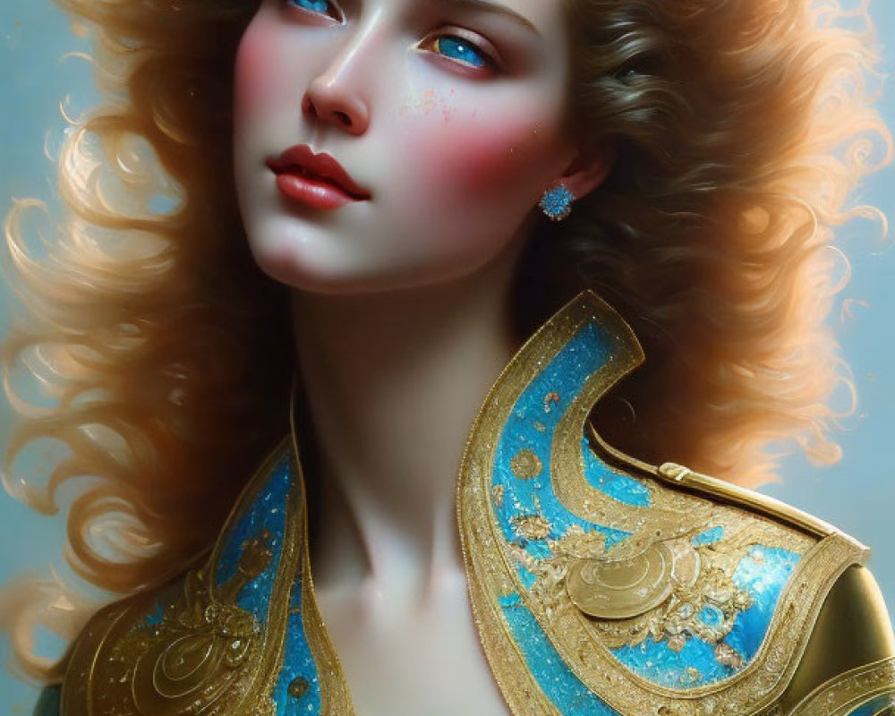 Woman with Golden Hair in Ornate Armor: Digital Painting