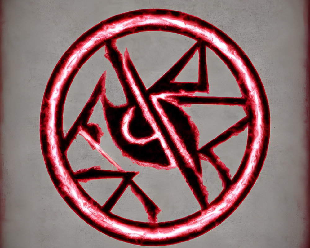 Red Glowing Pentagram on Textured Grey Background