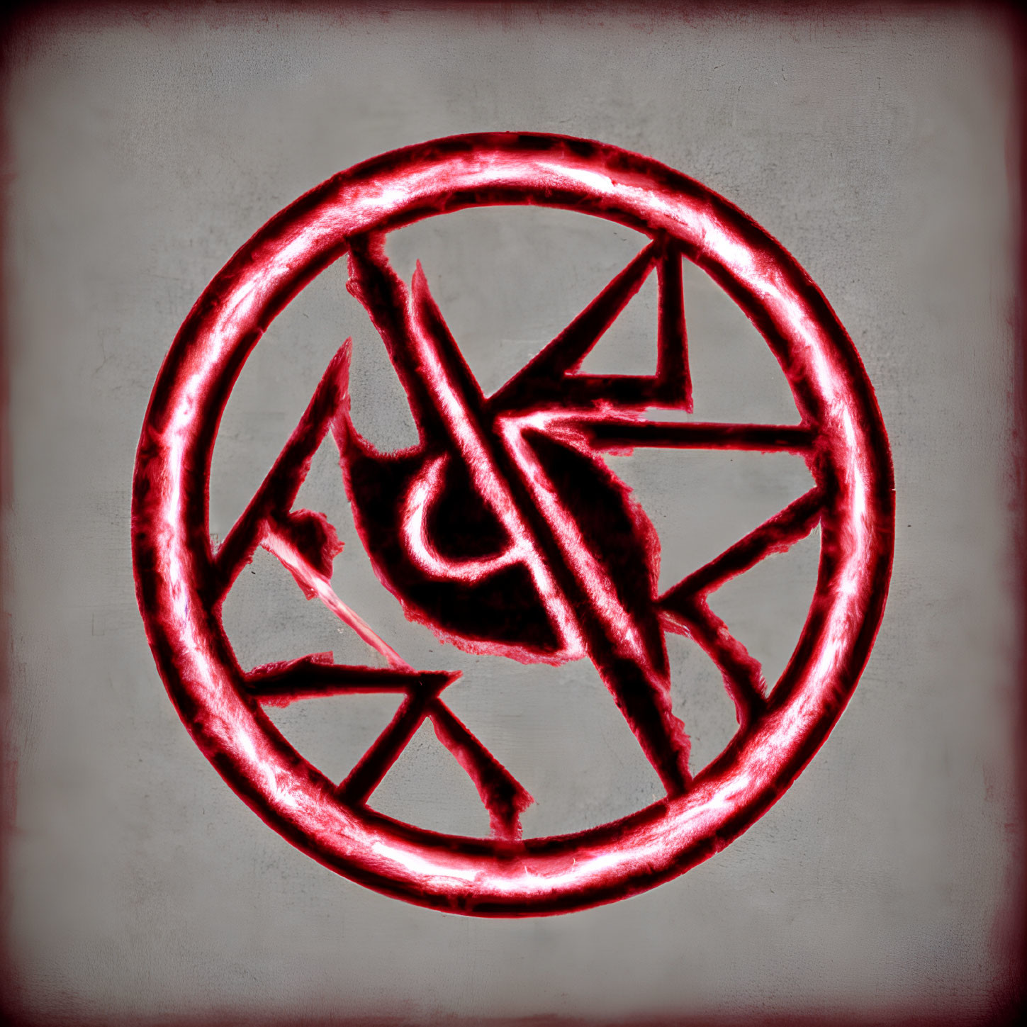 Red Glowing Pentagram on Textured Grey Background