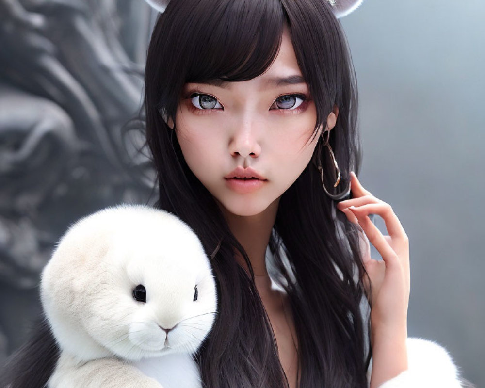 Person with Bunny Ears and Plush Rabbit in Fantasy Theme