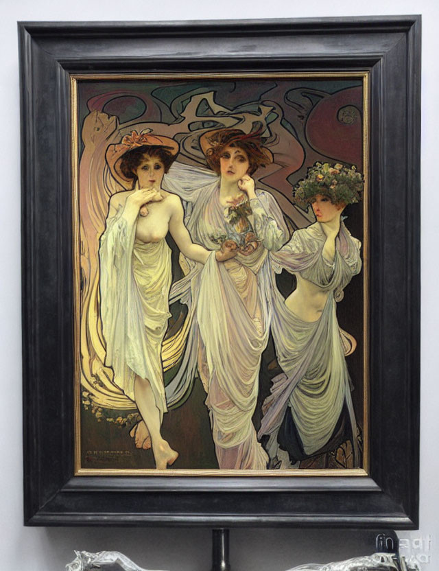 Ethereal women in Art Nouveau style painting with floral accents