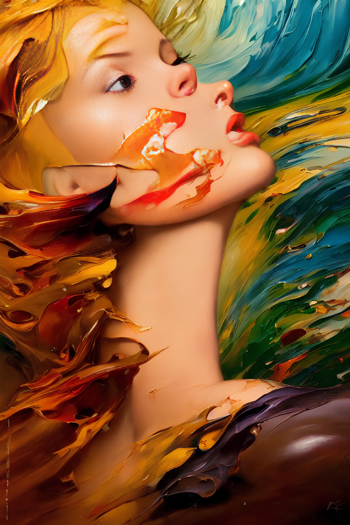 Colorful Abstract Profile Portrait with Paint Strokes