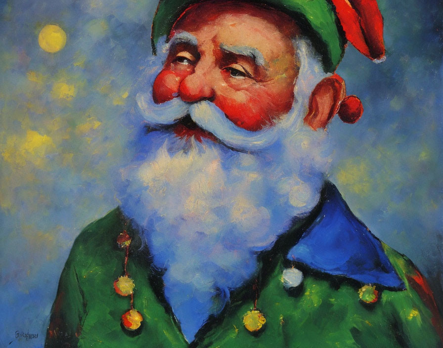 Cheerful Santa Claus painting on starry night backdrop