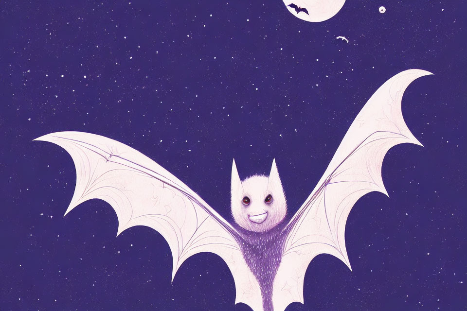 Smiling bat flying under starry night sky