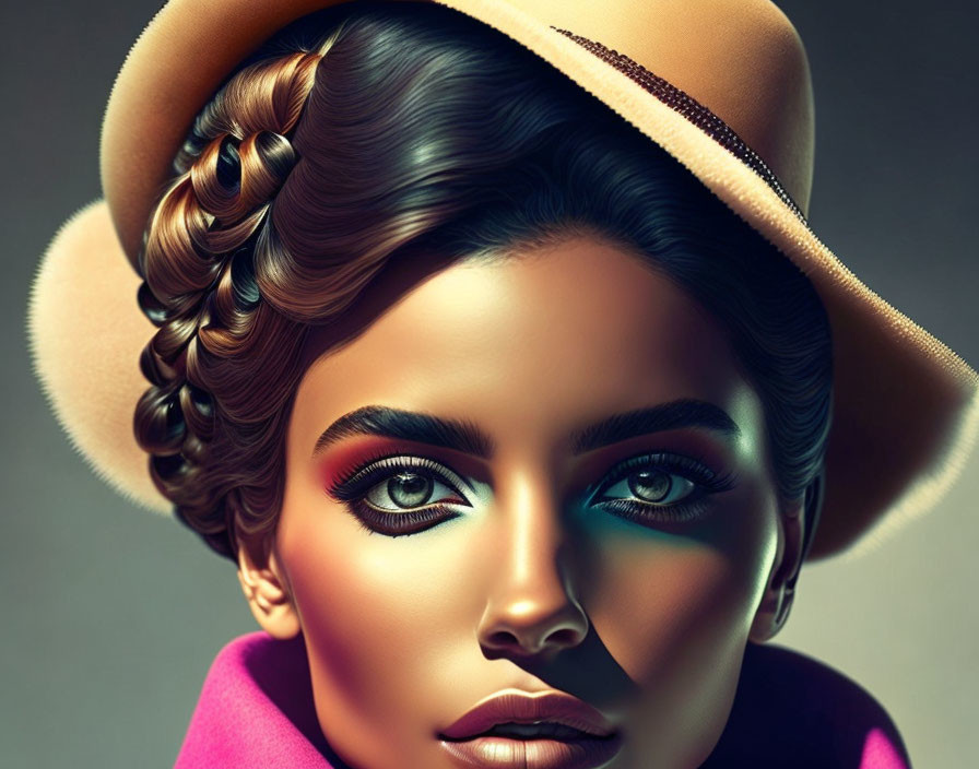 Elaborate Hair and Vintage Fashion Elegance in Woman Portrait