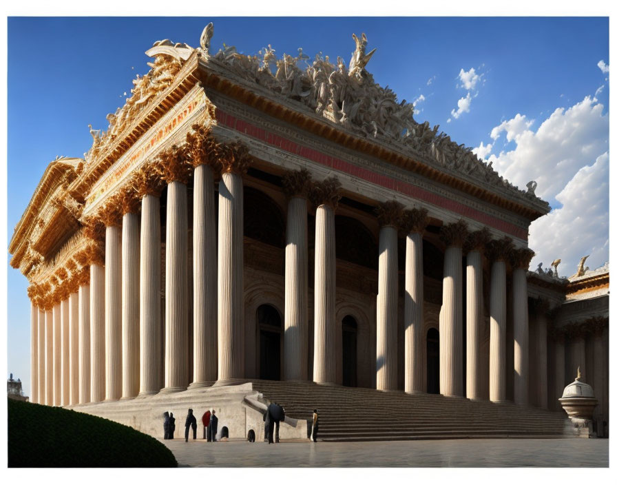 Neoclassical Building with Towering Columns and Sculptures