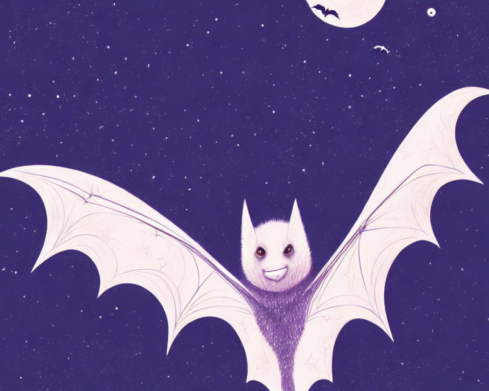 Smiling bat flying under starry night sky