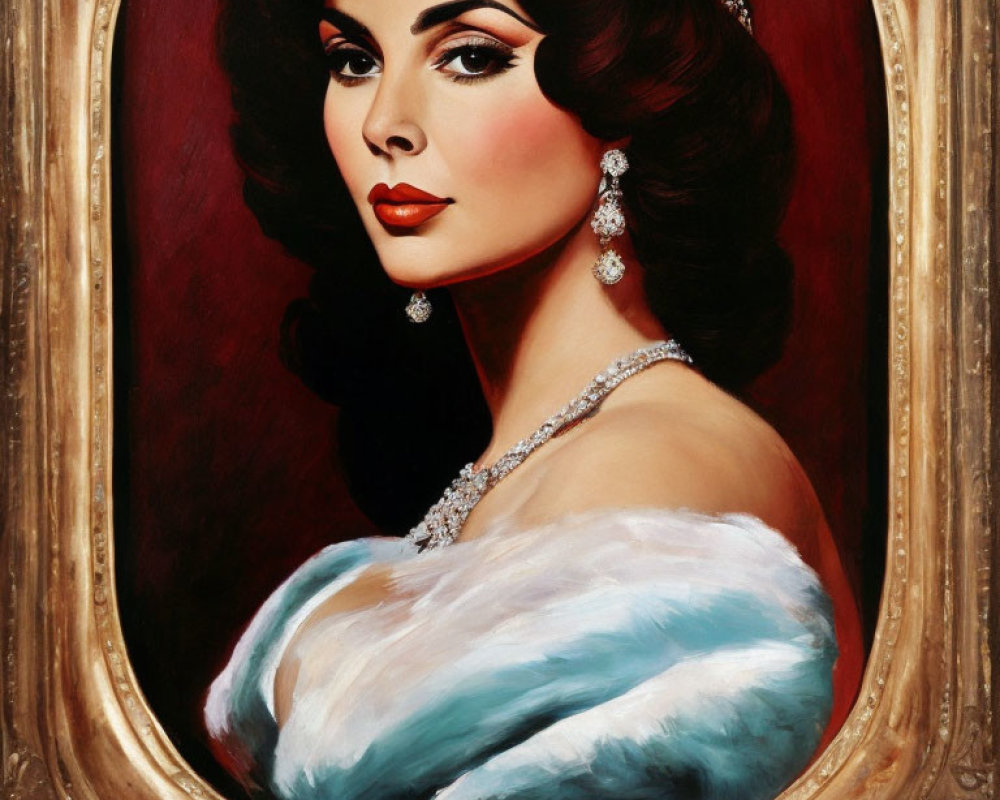 Glamorous woman with makeup and jewelry in ornate oval frame