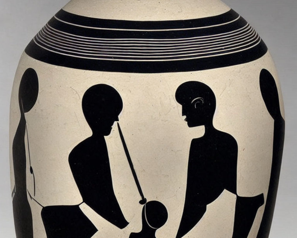 Ancient Greek pottery with two figures and a child in black-figure technique