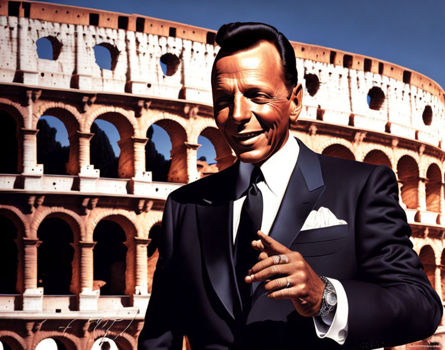 Smiling man in suit with Colosseum backdrop