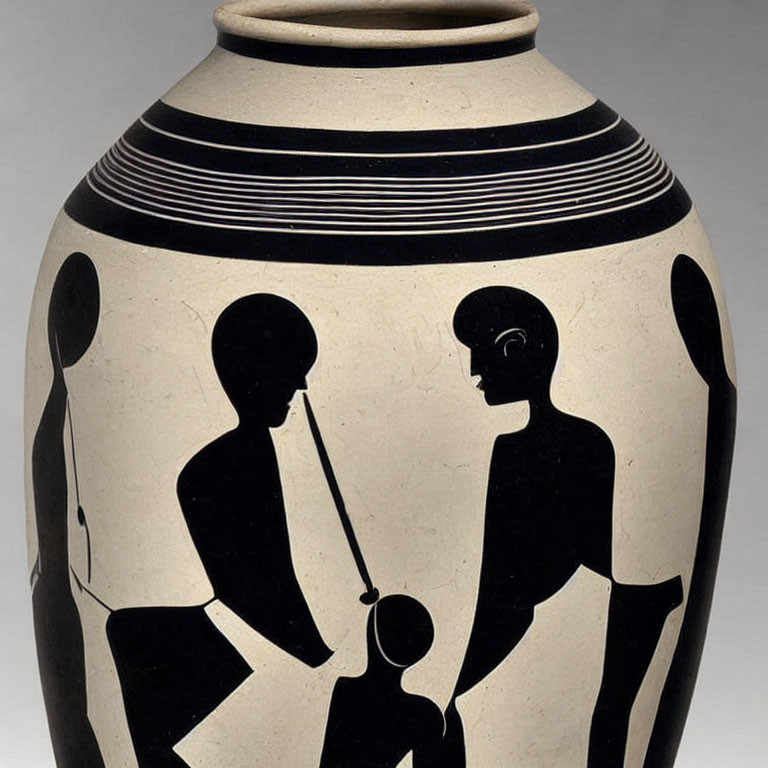 Ancient Greek pottery with two figures and a child in black-figure technique