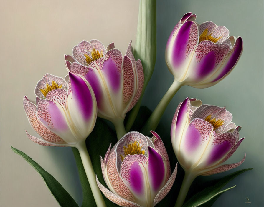 Five Purple and White Patterned Lotus Flowers in Close-up Shot