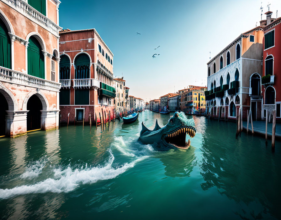 Digital Manipulation: Crocodile in Venice Grand Canal