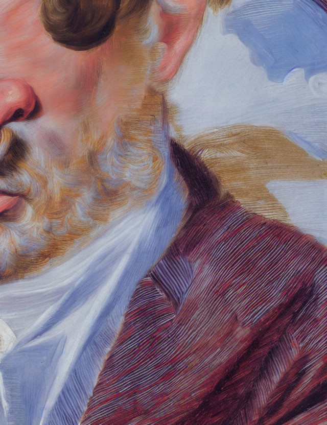 Detailed Close-Up of Bearded Man in Classical Painting