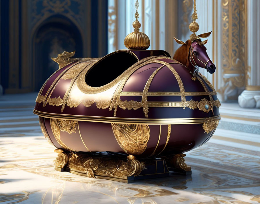 Luxurious Room with Ornate Egg-Shaped Carriage & Gold Accents