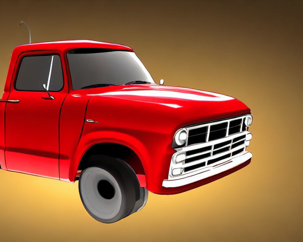 Red Vintage Pickup Truck Illustration on Gradient Yellow Background