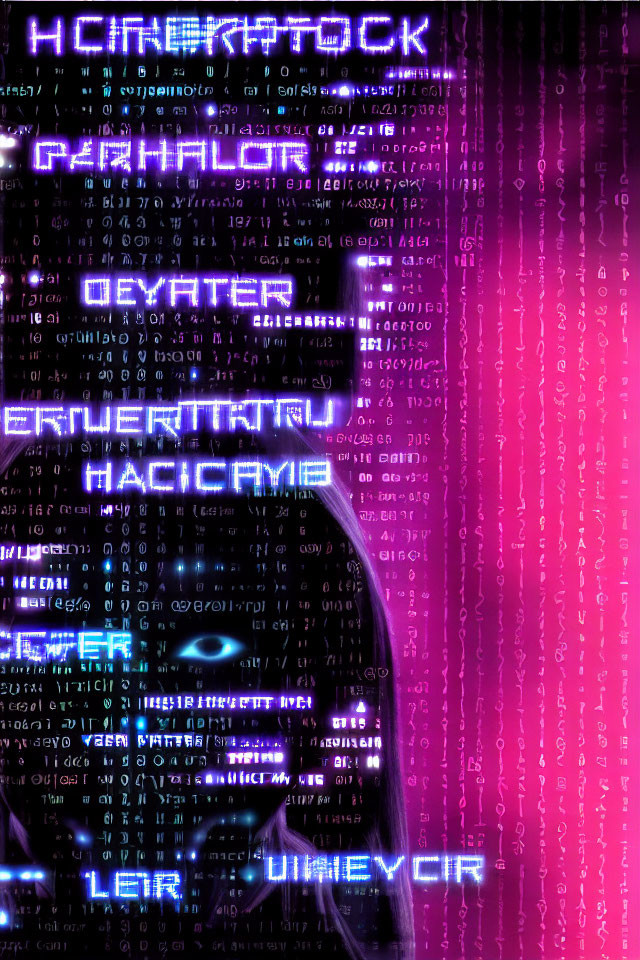 Purple and Green Matrix Binary Code Overlay on Silhouette Profile