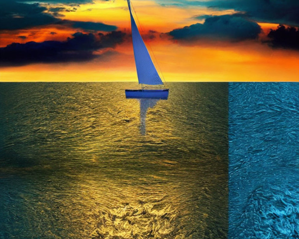 Sailboat on Golden Sea Waters at Sunset