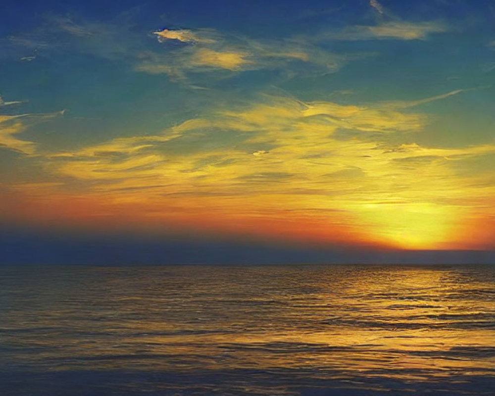 Tranquil sunset scene with colorful sky over calm sea