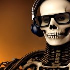 Skeleton in Sunglasses and Headphones on Warm Gradient Background