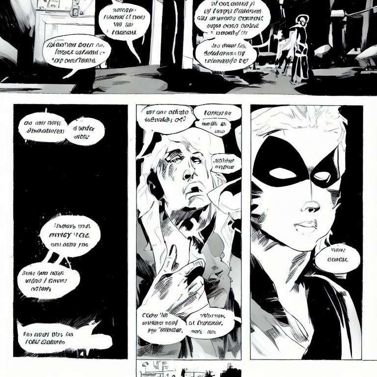 Black and White Comic Strip: Deserted Alley, Troubled Man, Vigilante Pose