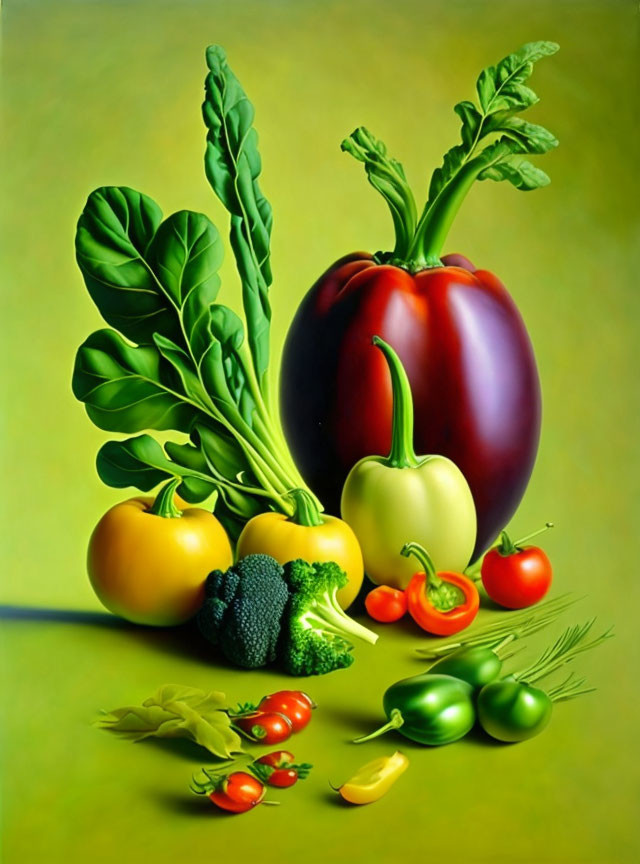 Colorful Vegetable Arrangement on Greenish-Yellow Background