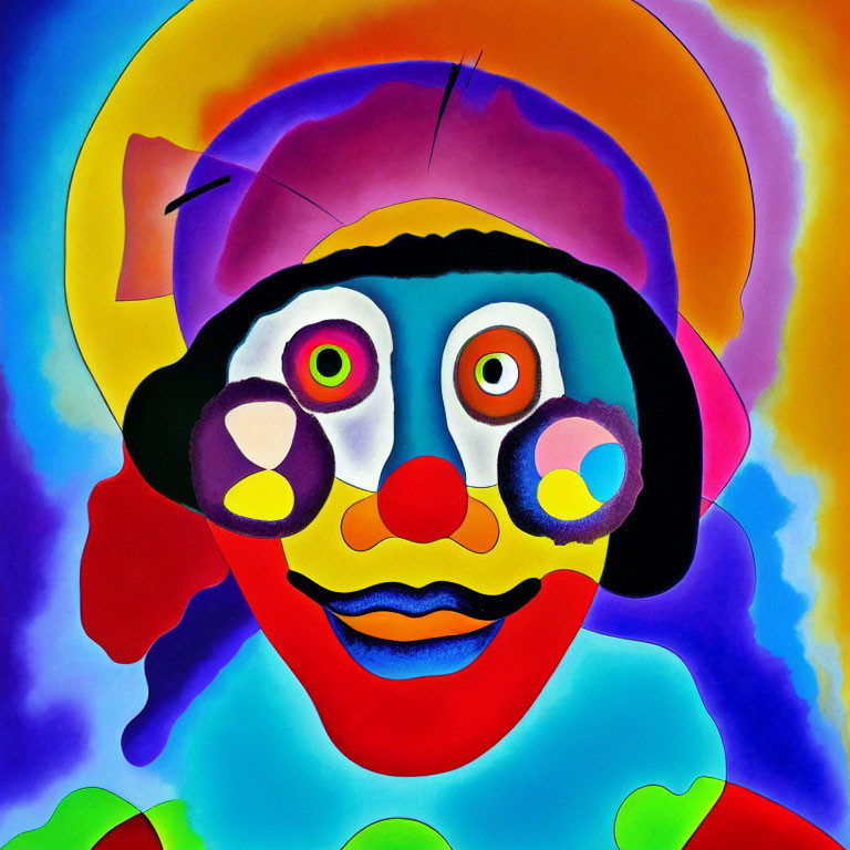 Vivid Abstract Clown Painting with Swirling Colors